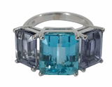 18kt Yellow Gold Mini Emerald Cut Ring with Orange Citrine and Blue Topaz