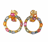 18 Karat Yellow Gold Multi-Color Sapphire Hoop Drop Earring