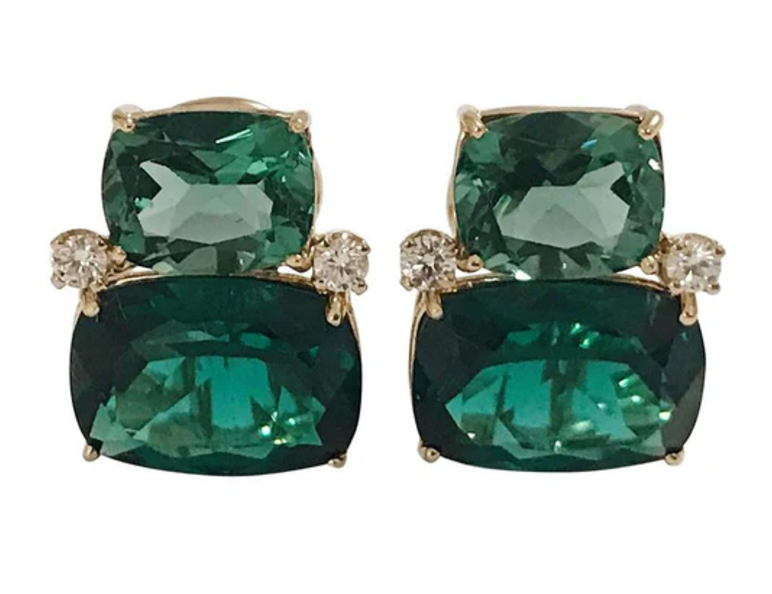 Large Two Stone Cushion Cut Earring with Rock Crystal and Blue Topaz
