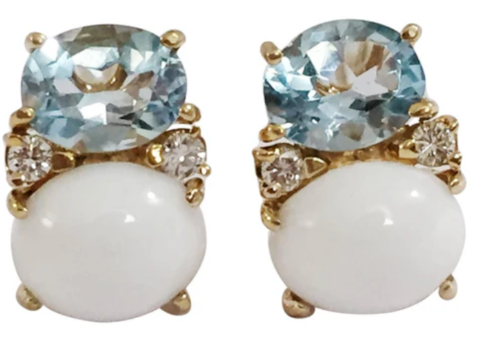 Large GUM DROP™ Earrings with Pearls and Pink Topaz and Diamonds