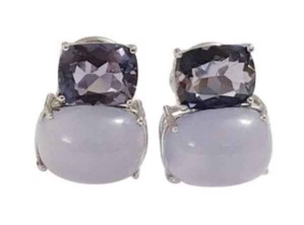 Yellow Gold Double Cushion Earrings with Rock Crystal and Smoky Topaz