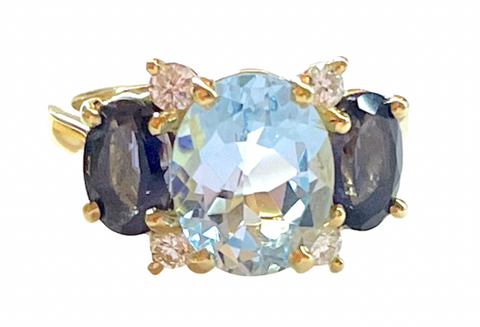 Small GUM DROP™ Ring with Blue Topaz and Iolite and Diamonds