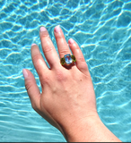 Elegant Three-Stone Ring with Gold Rope Twist Border