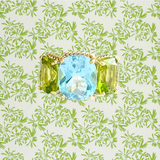 Mini Blue Topaz and Peridot Three Stone Ring with Rope Twist Border