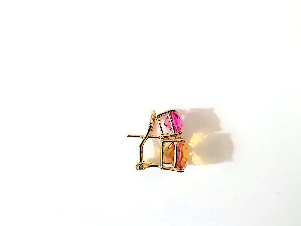 Yellow Gold Double Cushion Earrings with Rock Crystal and Smoky Topaz