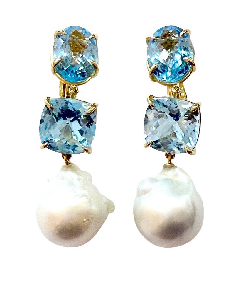 Elegant Three-Stone Drop Earring with Oval Amethyst and Baroque Pearl