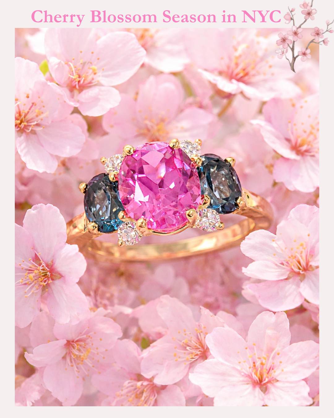 Small GUM DROP™ Ring with Bright Pink Topaz and Blue Topaz and Diamonds