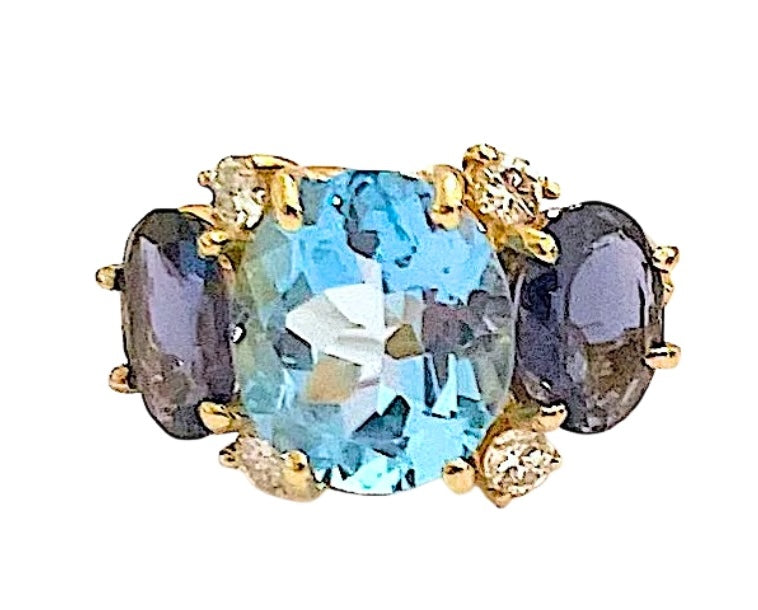 Large GUM DROP™ Ring with Blue Topaz and Iolite and Diamonds