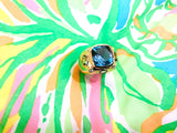 Bonheur Ring, Pink Topaz and Peridot and Diamond Yellow Gold Domed Ring