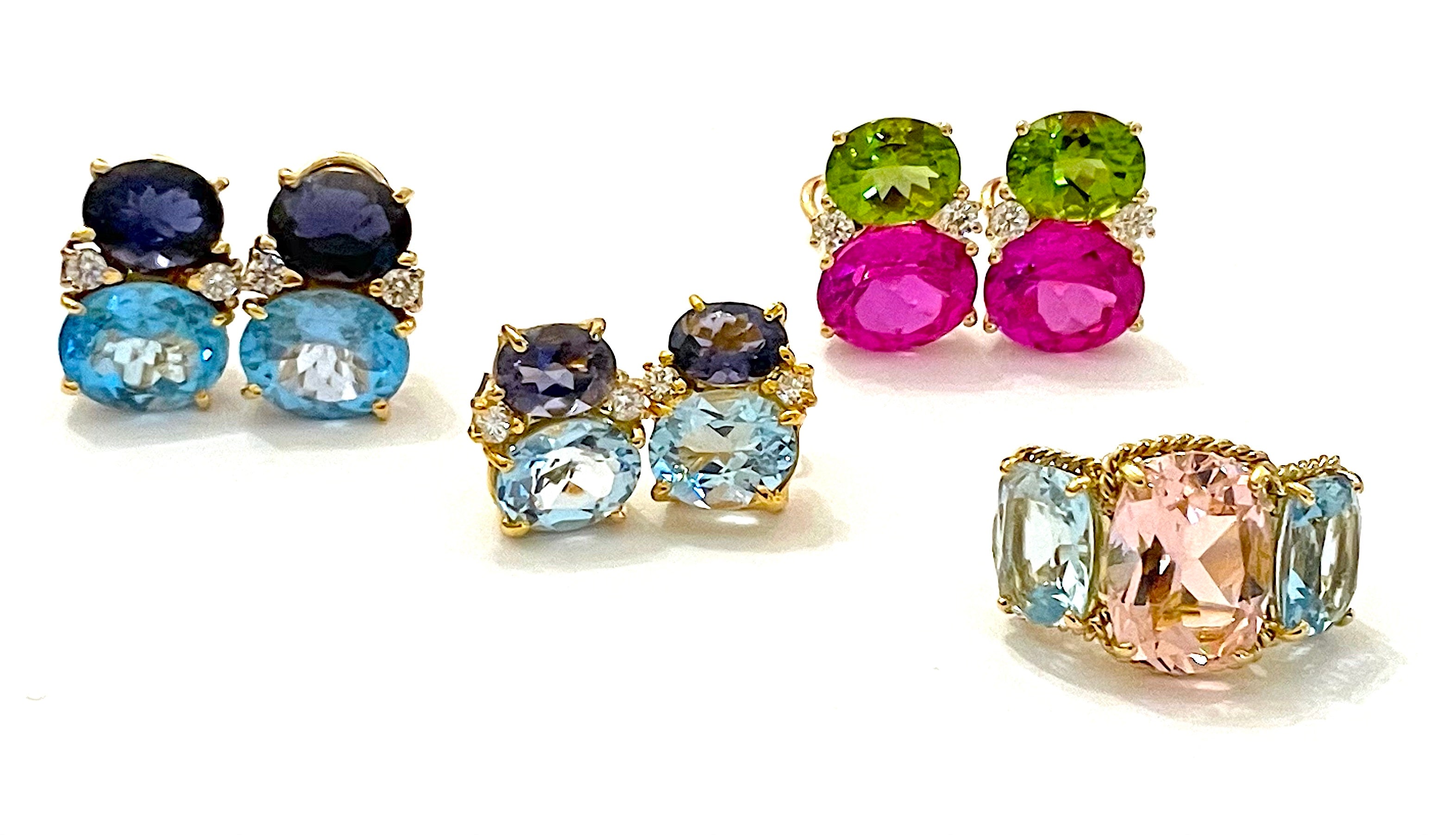 Large Two Stone Cushion Cut Earring with Rock Crystal and Blue Topaz