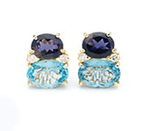 Large GUM DROP™ Earrings with Hot Pink and Deep Blue Topaz and Diamonds