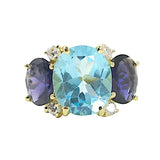 Large 18kt Yellow Gold GUM DROP™ Ring with Blue Topaz and Peridot