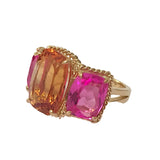 Pink Topaz and Rock Crystal Three Stone Ring with Rope Twist Border