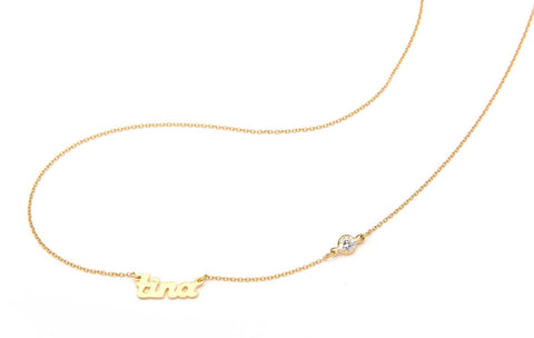 Signature Collection: mini script name necklace with one off set crystal