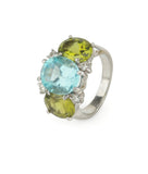Medium 18kt White Gold Gum Drop Ring with Blue Topaz and Peridot