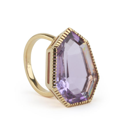 18kt Yellow Gold Byzantine Ring with Amethyst