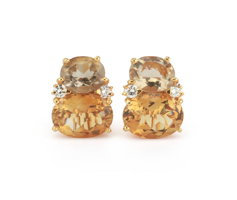 Large 18kt Yellow Gold Gum Drop Earrings with Champagne Quartz and Citrine