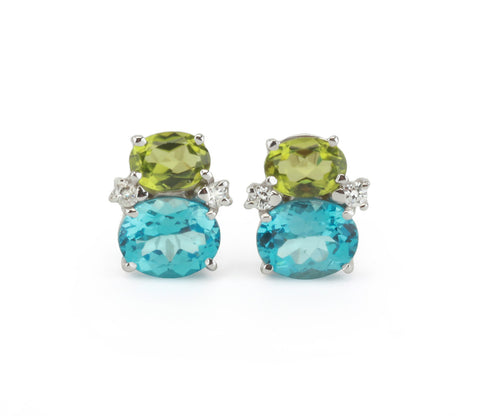 Mini GUM DROP™ Earrings with Peridot and Blue Topaz and Diamonds