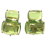 18Kt Yellow Gold Cushion Cut Cabochon Peridot Earrings with Diamonds