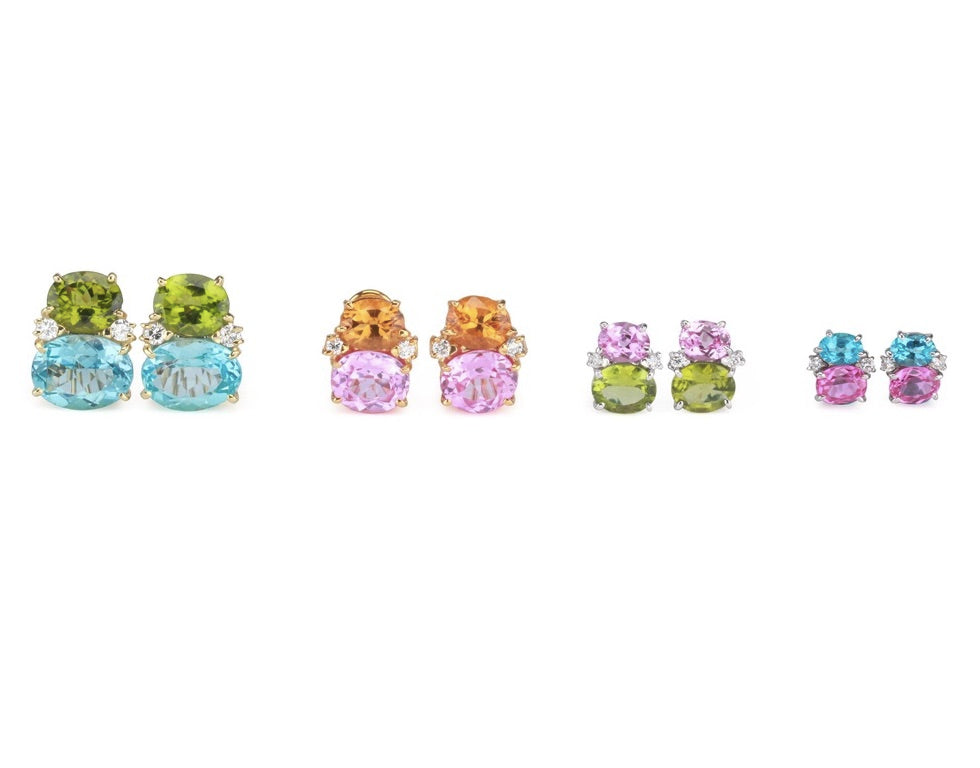 Medium GUM DROP™ Earrings with Pink Topaz and Amethyst and Diamonds