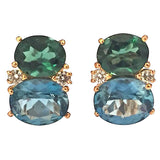 Medium Gum Drop Earrings with Blue Topaz Peridot and Diamonds