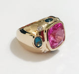 Bonheur Ring with Blue Topaz, Amethyst and Diamond Domed Ring