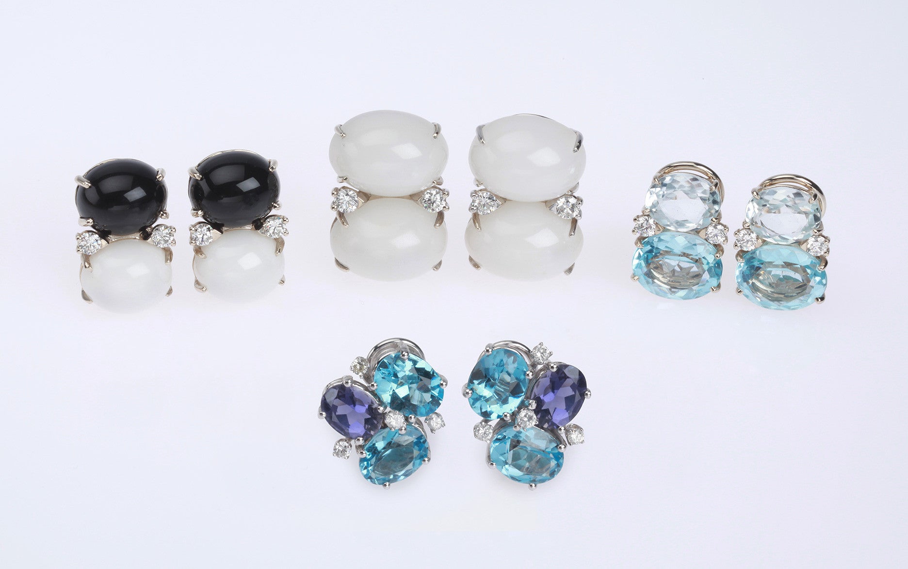 Medium GUM DROP™ Earrings with Onyx and White Jade and Diamonds