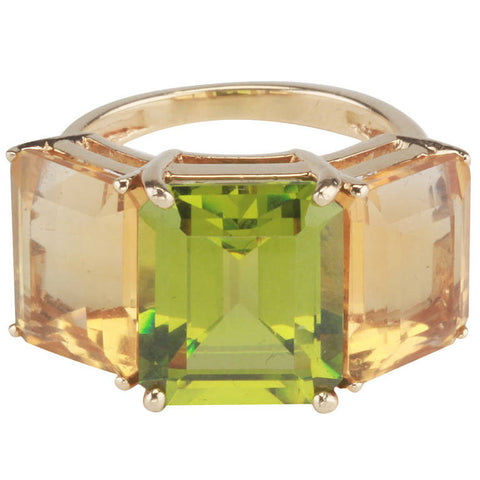18kt Yellow Gold Emerald Cut Ring with Citrine and Peridot