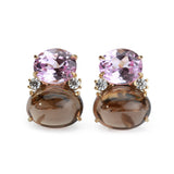 Large GUM DROP™ Earrings with Pink Topaz and Cabochon Smoky Topaz and Diamonds