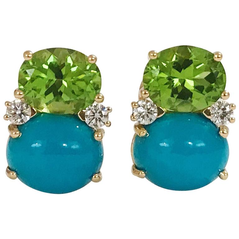 Medium GUM DROP™ Peridot Turquoise Diamonds Earrings