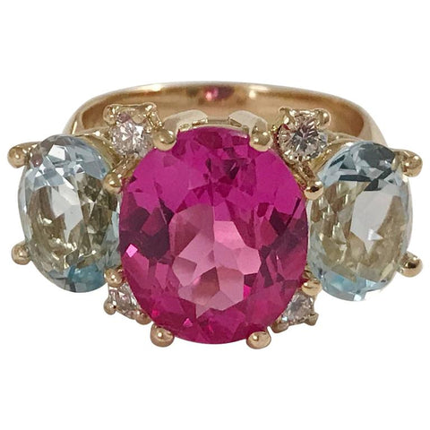 Medium GUM DROP™ Ring with Pink and Blue Topaz