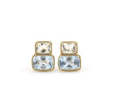 18kt Yellow Gold Medium Double Cushion Cut Earring with Rope Twist Border with Kunzite and Green Amethyst