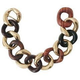 Elegant Alternating Yellow Gold and Ebony Wood Curved Link Bracelet