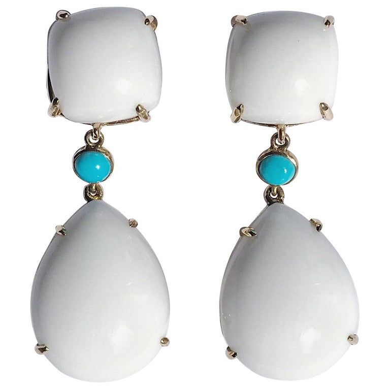Large GUM DROP™ Earrings with Blue Topaz and Cabochon Turquoise and Diamonds