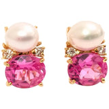 Medium GUM DROP™ Earrings with Pearls and Pink Topaz and Diamonds