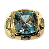 Bonheur Ring, Blue Topaz, Peridot, Blue Topaz and Diamond Domed Ring