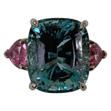 Gorgeous Aquamarine and Pink Topaz Three-Stone Ring set in White Gold