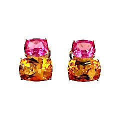 Yellow Gold Double Cushion Earrings with Rock Crystal and Smoky Topaz