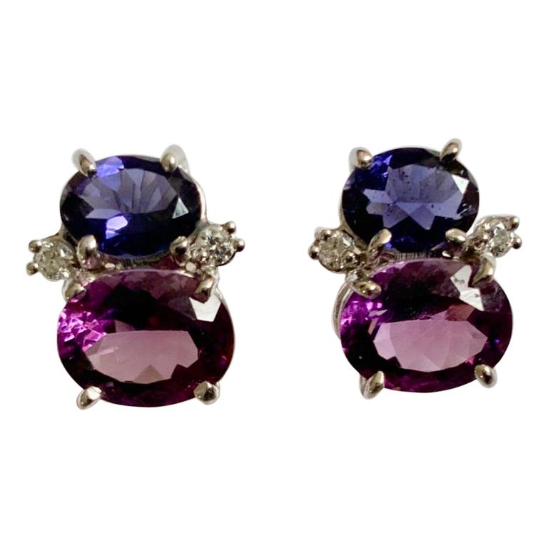 Mini  GUM DROP™  Earrings with Iolite, Amethyst and Diamonds