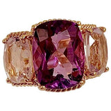 18kt Yellow Gold two tone Pink Topaz Three Stone Ring with Rope Twist Border