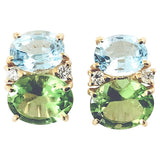 Medium Gum Drop Earrings with Blue Topaz Peridot and Diamonds