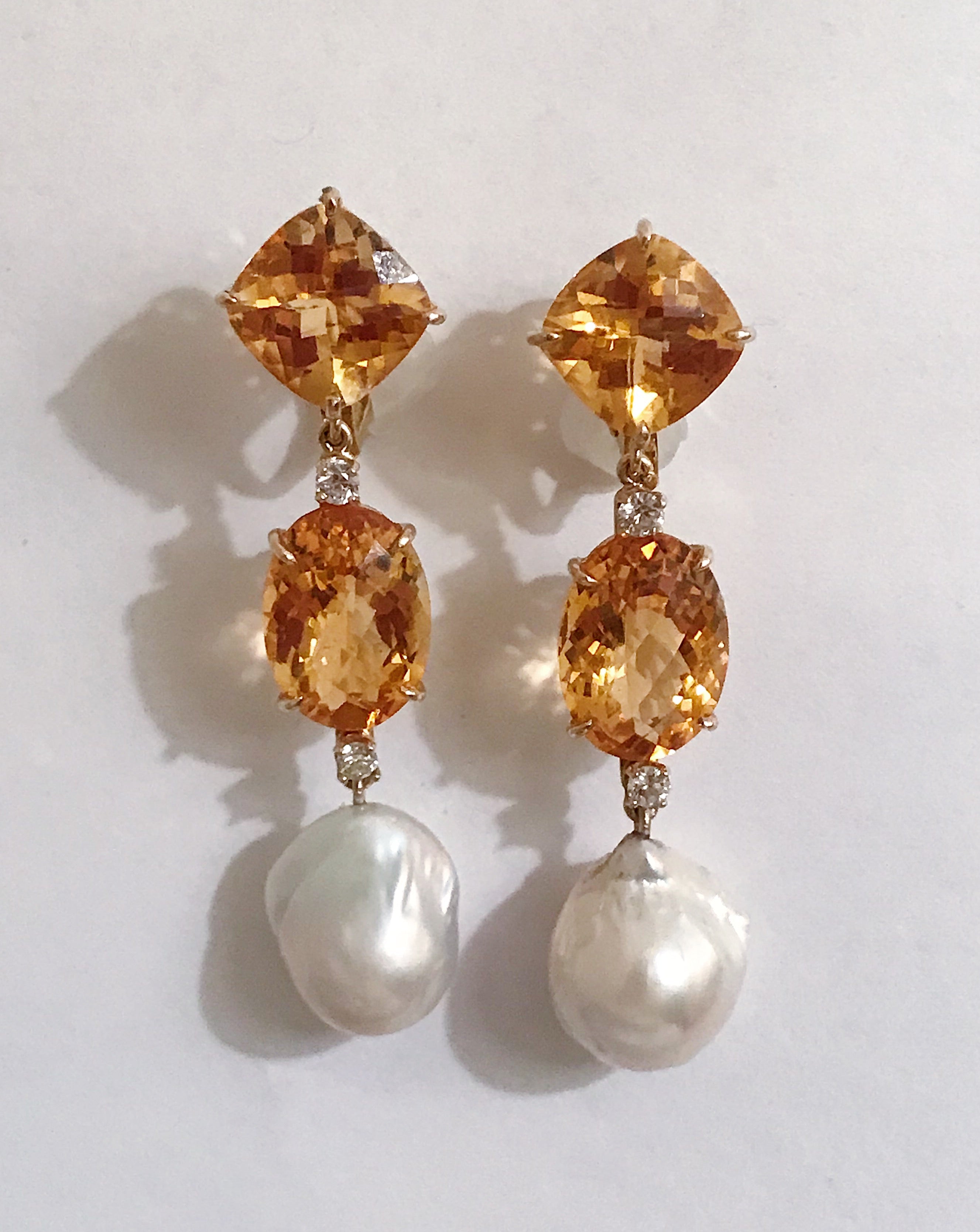 Elegant Three-Stone Drop Earring with Oval Amethyst and Baroque Pearl