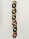 Alternating Multi Wood and Gold Curved Link Bracelet