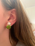 Medium Gum Drop™ Earrings with Pearls and Peridot and Four Diamonds