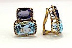 18kt Yellow Gold Cushion Cut Earring with Rope Twist Border with Green Quartz