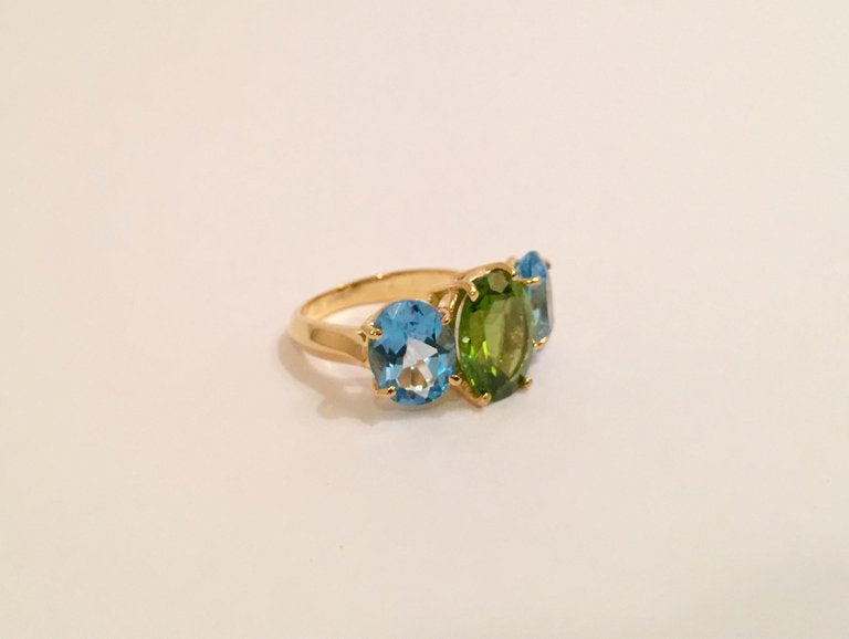 Medium 18 Karat Yellow Gold GUM DROP™  Ring with Peridot and Blue Topaz - Without Diamonds