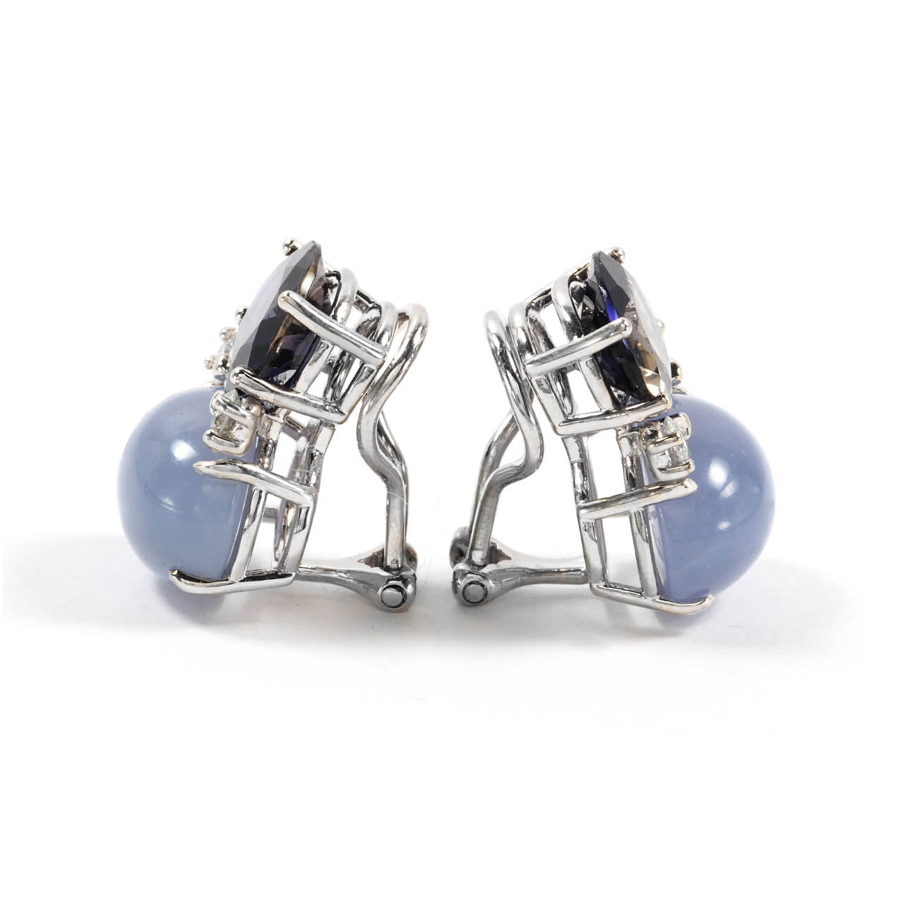 Large GUM DROP™ Earrings with Iolite and Cabochon Chalcedony and Diamonds