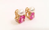 Medium GUM DROP™ Earrings with Pearls and Pink Topaz and Diamonds