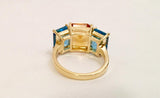 18kt Yellow Gold Mini Emerald Cut Ring with Blue Topaz and Citrine