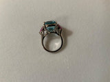 Gorgeous Aquamarine and Pink Topaz Three-Stone Ring set in White Gold